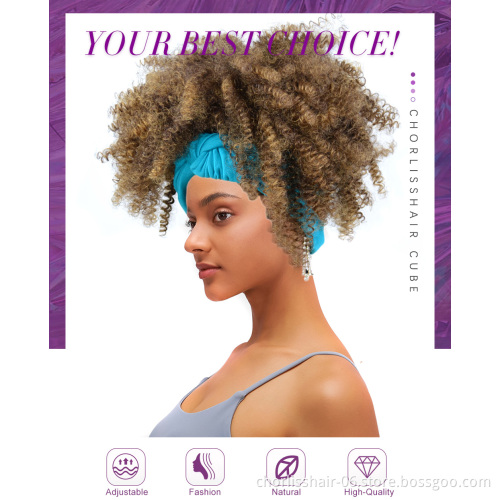 Wholesale Ombre Afro Curly Headband Kinky Curly Wig In Synthetic Hair Wigs Silk Scarf Wig Fluffy Hair For Afro black Women